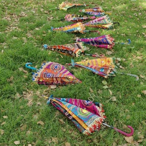 5 Pieces Lot Traditional Design Indian Wedding Umbrella Decoration Vintage Parasols Folding Canopy Handmade Embroidered Umbrella Christmas image 6