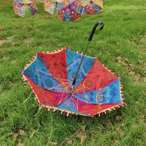 5 Pieces Lot Traditional Design Indian Wedding Umbrella Decoration Vintage Parasols Folding Canopy Handmade Embroidered Umbrella Christmas image 10