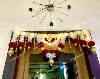 6 Feet Long Soft Plastic Jasmine Door Toran With Gota Balls & Beads Indian Decoration Artificial Flower Bandhanwar Handmade String Christmas