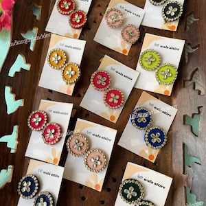 20 Pair Of Beautiful Handmade Fabric Kundan Beads Earrings For Any Traditional Theme Haldi Mehndi Dholki Favours Return Gifts For Bridesmaid