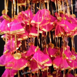 50 Strings Of Net Fabric Colorful Tassel with Gota Lace Flower Indian Decoration Garden Backdrops Housewarming Flower Strings Party Decor
