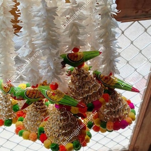 Artificial Jasmine Flower Strings With Wooden Parrot Indian Decoration Mogra Strings Artificial Blossom Indian Wedding Christmas Decorations