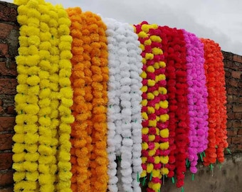 20 guirlandes de fleurs de souci artificielles, guirlandes de fleurs de Genda indiennes, look réel, décoration de mariage, décoration de festival de Noël
