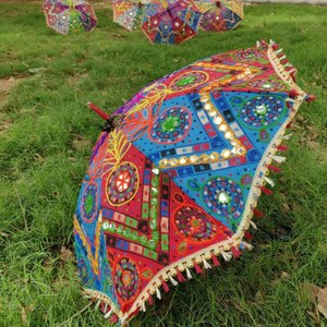 5 Pieces Lot Traditional Design Indian Wedding Umbrella Decoration Vintage Parasols Folding Canopy Handmade Embroidered Umbrella Christmas image 8