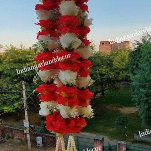 1 Pair of Red and Ivory Color Rose Flower Varmala Beautiful Jaimala For Indian Bride & Groom Indian Wedding Garlands Decoration Pooja Decor
