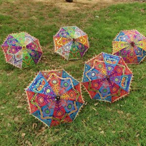 5 Pieces Lot Traditional Design Indian Wedding Umbrella Decoration Vintage Parasols Folding Canopy Handmade Embroidered Umbrella Christmas image 2