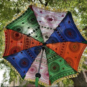 5 Pieces Lot Traditional Design Indian Wedding Umbrella Decoration Vintage Parasols Folding Canopy Handmade Embroidered Umbrella Christmas image 5