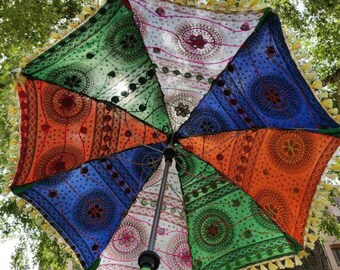 Lot De 10 Parapluies Indiens De Mariage Faits à La Main - Décoration Miroir Vintage - En Coton