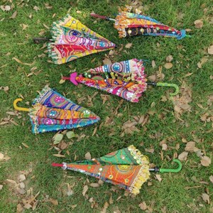 5 Pieces Lot Traditional Design Indian Wedding Umbrella Decoration Vintage Parasols Folding Canopy Handmade Embroidered Umbrella Christmas image 7