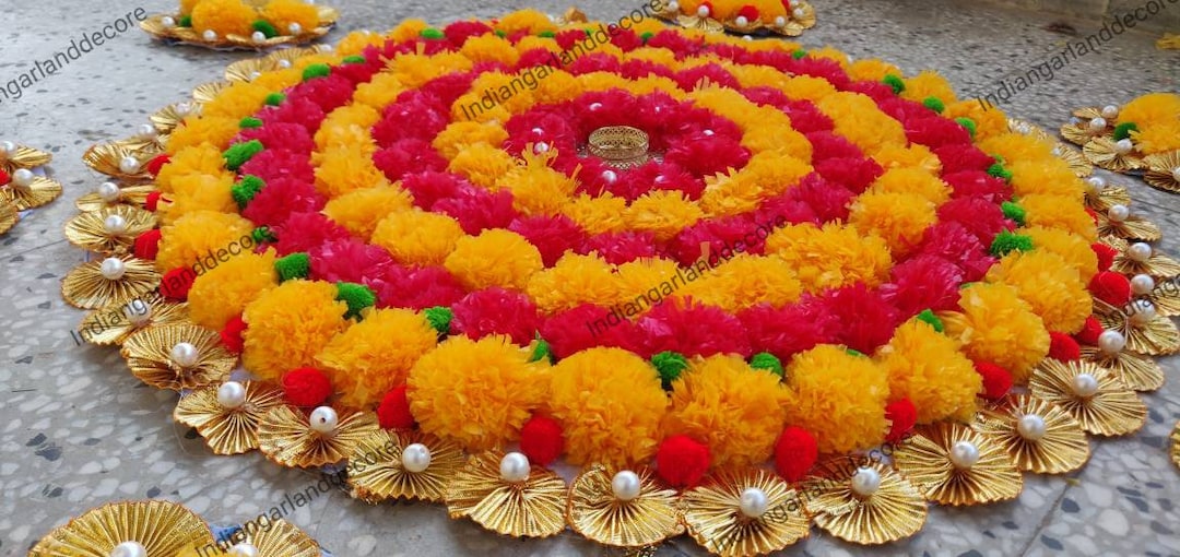 Beautiful Artificial Flower Rangoli Floral Handmade Centerpiece With