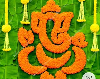 Marigold Flower Lord Ganesha Artificial Flower Ganpati Backdrops Indian Culture Festival Floral Arrangement Portrait DIY Wall Decoration