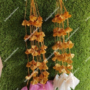 50 Bunches Of Gota Flower Bunches with Colorful Fabric Tassels Indian Decoration Gotta Strings Garden Backdrops Housewarming Flower Garlands