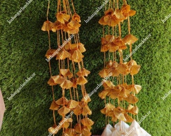 50 Bunches Of Gota Flower Bunches with Colorful Fabric Tassels Indian Decoration Gotta Strings Garden Backdrops Housewarming Flower Garlands