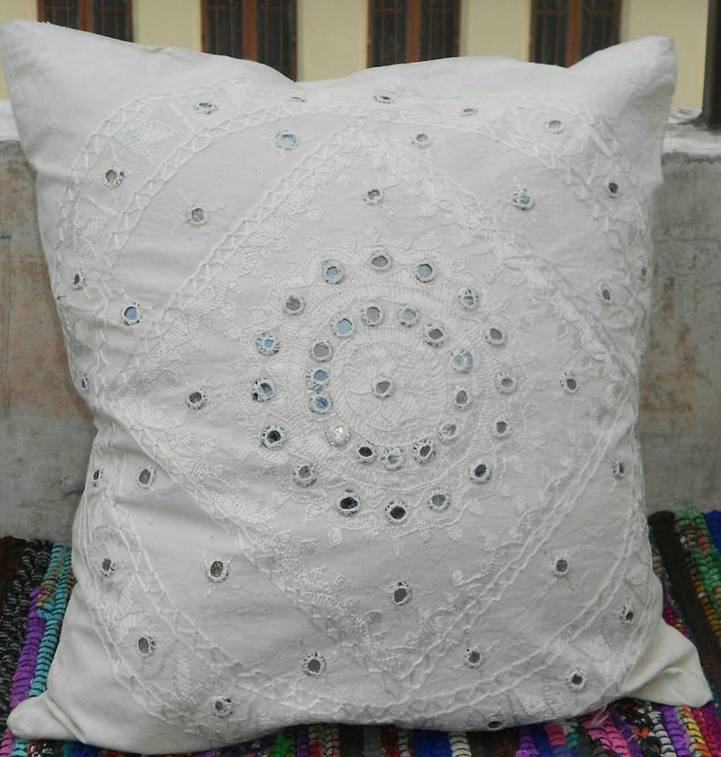 Silk Embroidered White Cushion Covers Cotton Embroidered Pillow Cases