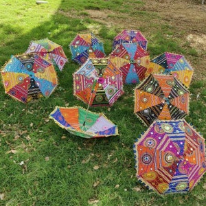 5 Pieces Lot Traditional Design Indian Wedding Umbrella Decoration Vintage Parasols Folding Canopy Handmade Embroidered Umbrella Christmas image 1