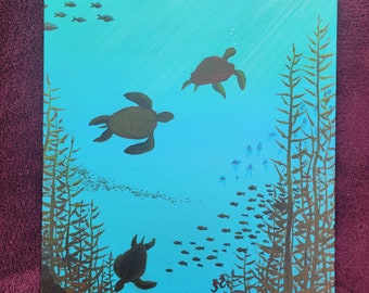 Sea Turtle Valley - Original 11x14 Canvas Panel Painting