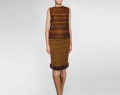 Luxury Mohair Pencil Skirt Extravagant Designer Knitted Skirt Fashion Knee Length Skirt with Dark Mink Fur Casual Multicolour Knitted Skirt