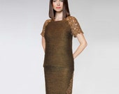 Luxury Mohair Knitted Suit Dark Olive Green Designer Suit Exclusive Knitted Tunic and Pencil Skirt Elegant Embroidered Suit Handmade Suit