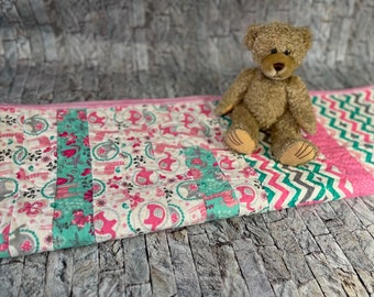 Adorable Pink and Green Flannel Baby Quilt