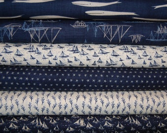 Polycotton Childrens Kids Nautical Yachts Seaside Red Blue White Fabric Material