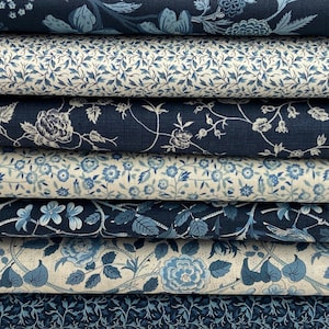 Tessuto francese generale per Moda Sacre Bleu 100% cotone al metro* Floreale blu