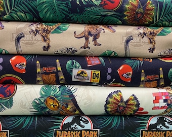 Jurassic Park Opulent Jungle 100% Cotton Fabric by the 1/4 Metre* Dinosaurs TV Film T-Rex Raptor Diplodocus