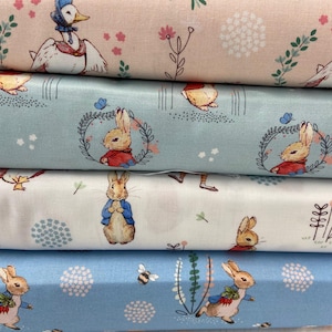 Beatrix Potter Peter Rabbit Classico 24 Tessuto 100% cotone al metro o pannello Jemima Puddleduck Flopsy Mopsy
