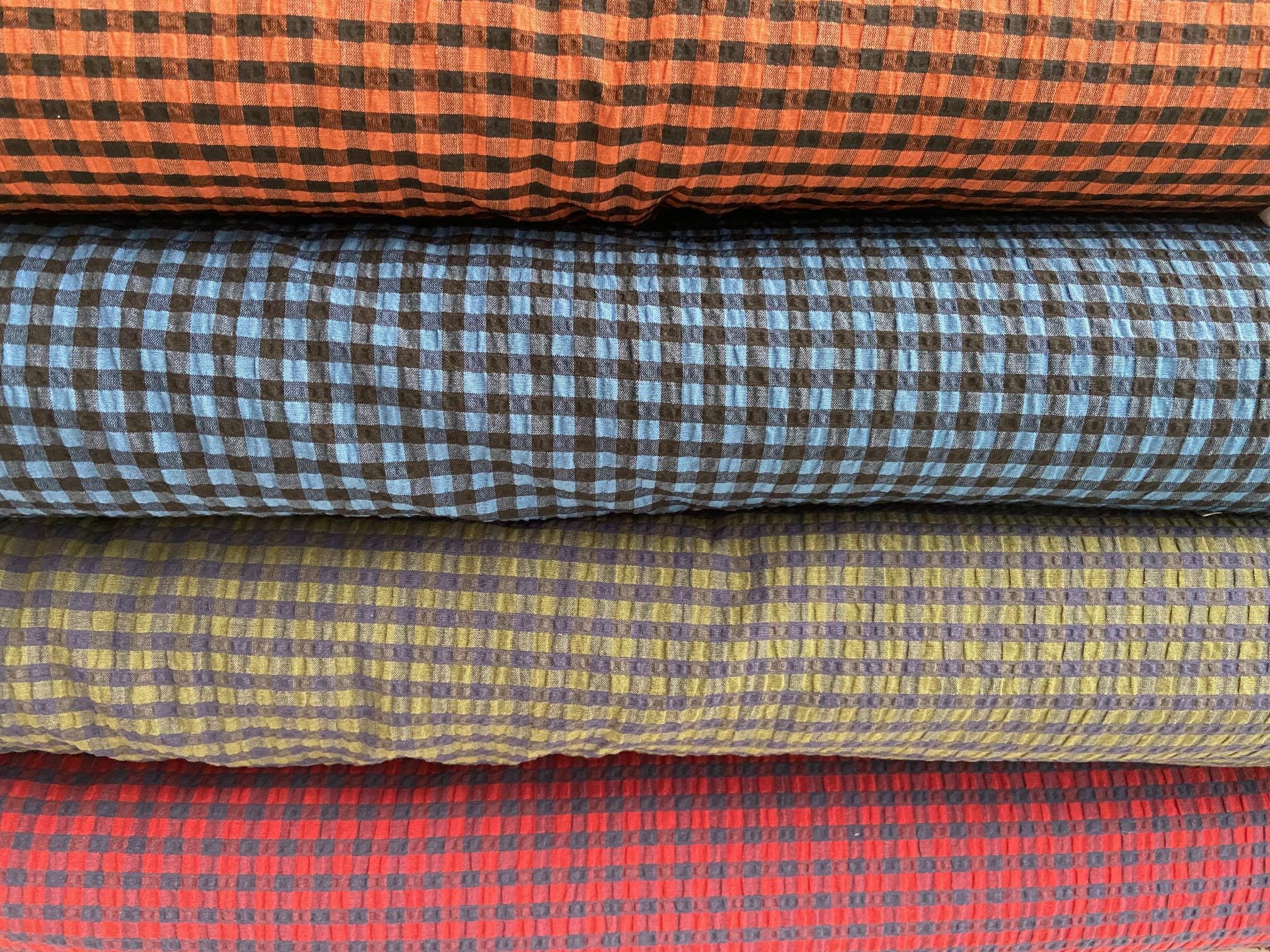 Gingham Seersucker Cotton Blend Fabric by the 1/2 Metre* Check Plaid Navy Nutmeg Claret Black Moss