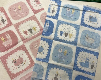 Baby Buddies Nursery Llamas Sheep & Bears Quilt Panel in Pink or Blue by Terry Runyan For Contempo