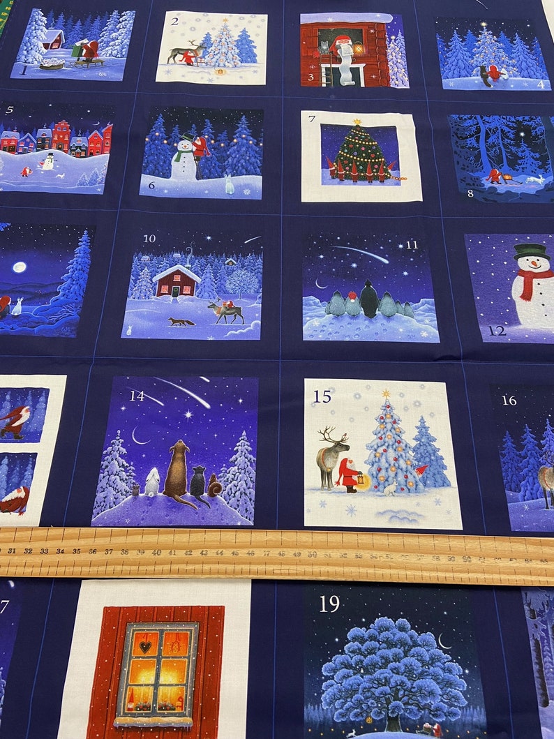 Lewis & Irene Tomten's Forest Friends Christmas Pocket Advent Calendar Panel 100% Cotton Fabric Kit Project Hare Fox Santa image 3