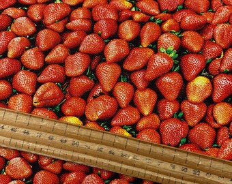 Lona de Algodón Fresa Impresión Digital Tela de Fresas por Delantal de 1/2 Metro