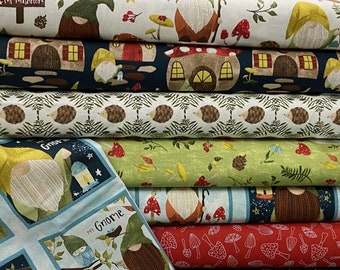 Deanne Beesley for 3 Wishes You Light My Way Gnome 100% Cotton Fabric by the 1/4 Metre or Block Strip Toadstool Woodland Animals