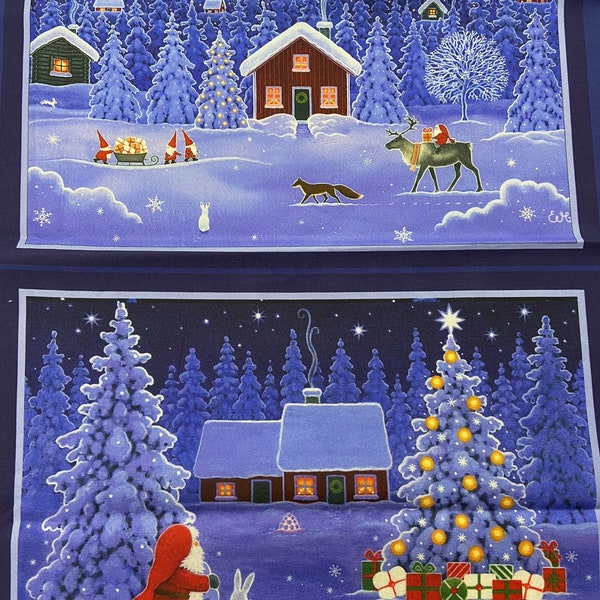 Lewis & Irene Tomten's Forest Friends Christmas Placemat Panel 100% Cotton Fabric Hare Fox Woodland Animals Project Kit 6 Plates