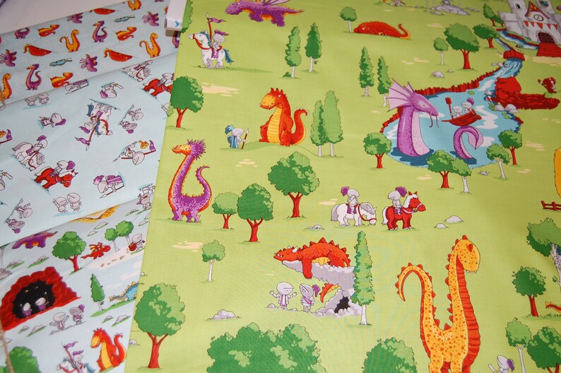 Riley Blake Dragons by Ben Byrd C7663 White Knights Toss Cotton Fabric