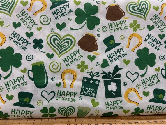 4 Metres White St Patricks Day Irish Ireland Printed 100% Cotton Poplin Fabric. 