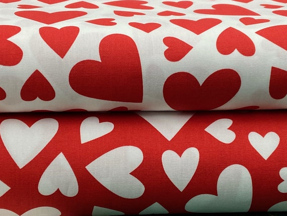 Big Red Hearts On White Valentine's Day Cotton Fabric