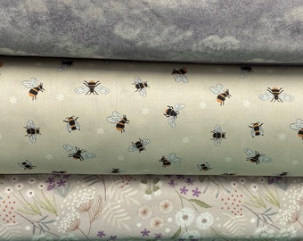 Tissu en coton très large avec envers couette Lewis & Irene par 1/2 mètre* Abeilles Fleurs des prés Nuages de rêve