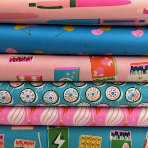 Schmuckstück Von Melody Miller Für Ruby Star Society Baumwollgewebe Meterware* Baumwollrollen Kirschen Stifte Streichholzschachteln Pink-Türkis-Blau