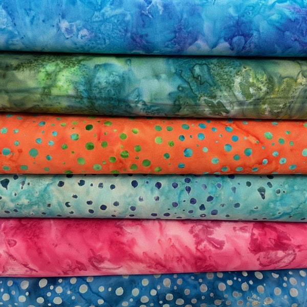 Tissu 100 % coton Moda Color Crush Batiks au 1/4 mètre * Tie Dye Bubbles Spots Swirls Rose Bleu Vert