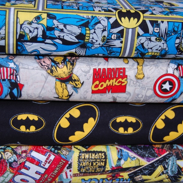 DC Comics/Marvel Batman/Avengers Comic Book Superheroes 100% Cotton Fabric by the Fat Quarter/Metre
