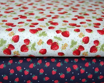 Rose & Hubble Strawberries 100% Cotton Poplin Navy/Ivory by 1/4 Metre* Strawberry