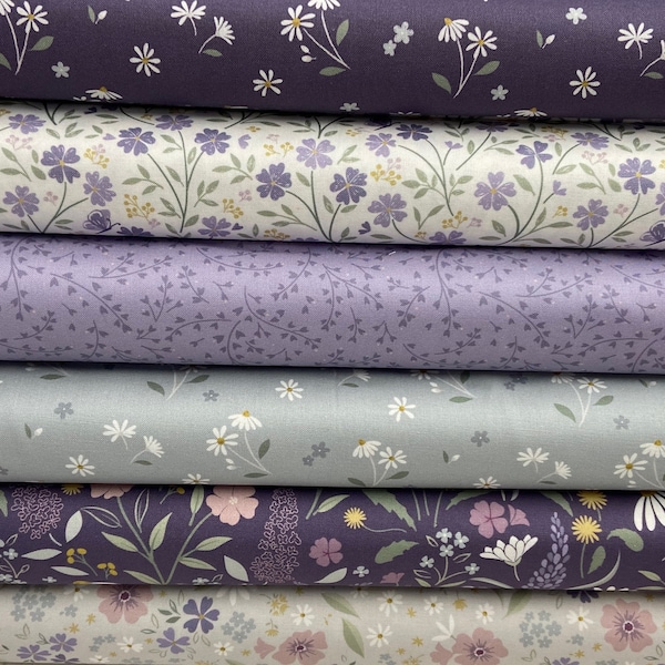 Cassandra Connolly for Lewis & Irene Floral Song 100% Cotton Fabric by the 1/4 Metre* Flowers Flora Butterflies Lavender Grey
