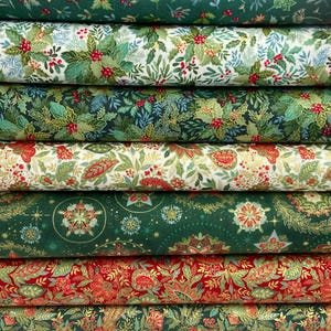 Makower Christmas Good Tidings Metallic Cotton Fabric by 1/4 Metre* Florals Holly Sarasa Twigs Sprigs