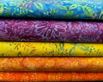 Moda Chroma Batiks 100% Cotton Fabric by 1/4 Metre* Batik Flower Floral Orange Yellow Green Blue Purple