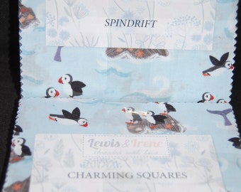 Lewis & Irene 'Spindrift' Charming Squares/Charm Pack 5" Pre-Cut Squares x 42 100% Cotton Puffins/Whales/Waves/Dolphins