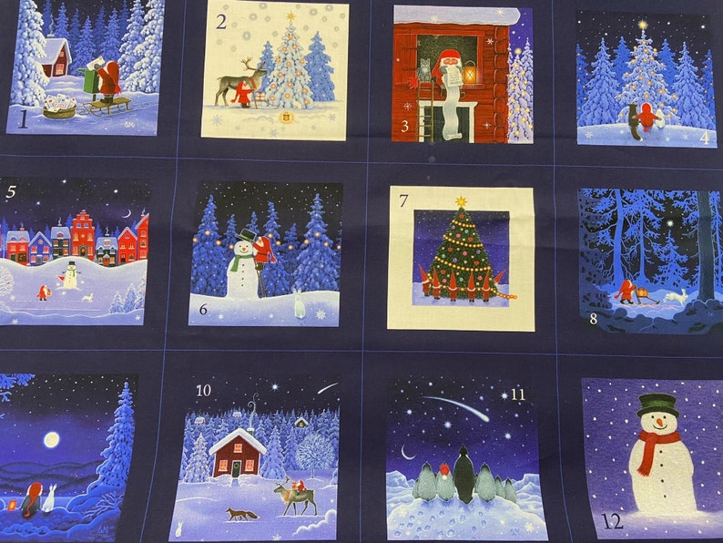 Lewis & Irene Tomten's Forest Friends Christmas Pocket Advent Calendar Panel 100% Cotton Fabric Kit Project Hare Fox Santa image 2