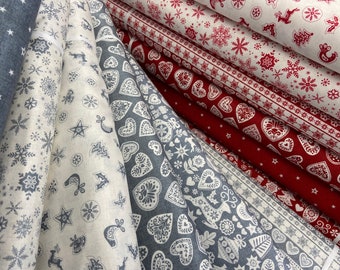 Makower Scandi 23 Christmas Festive Cotton Fabric by 1/4 M* Red Grey Stag Snow
