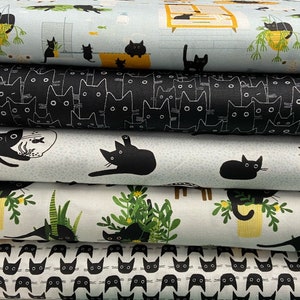 Leezaworks for Dear Stella Feline Fancy Cotton Fabric by the 1/4 Metre* Kitty Wash Meowment Purrlanted Black Cat Heads