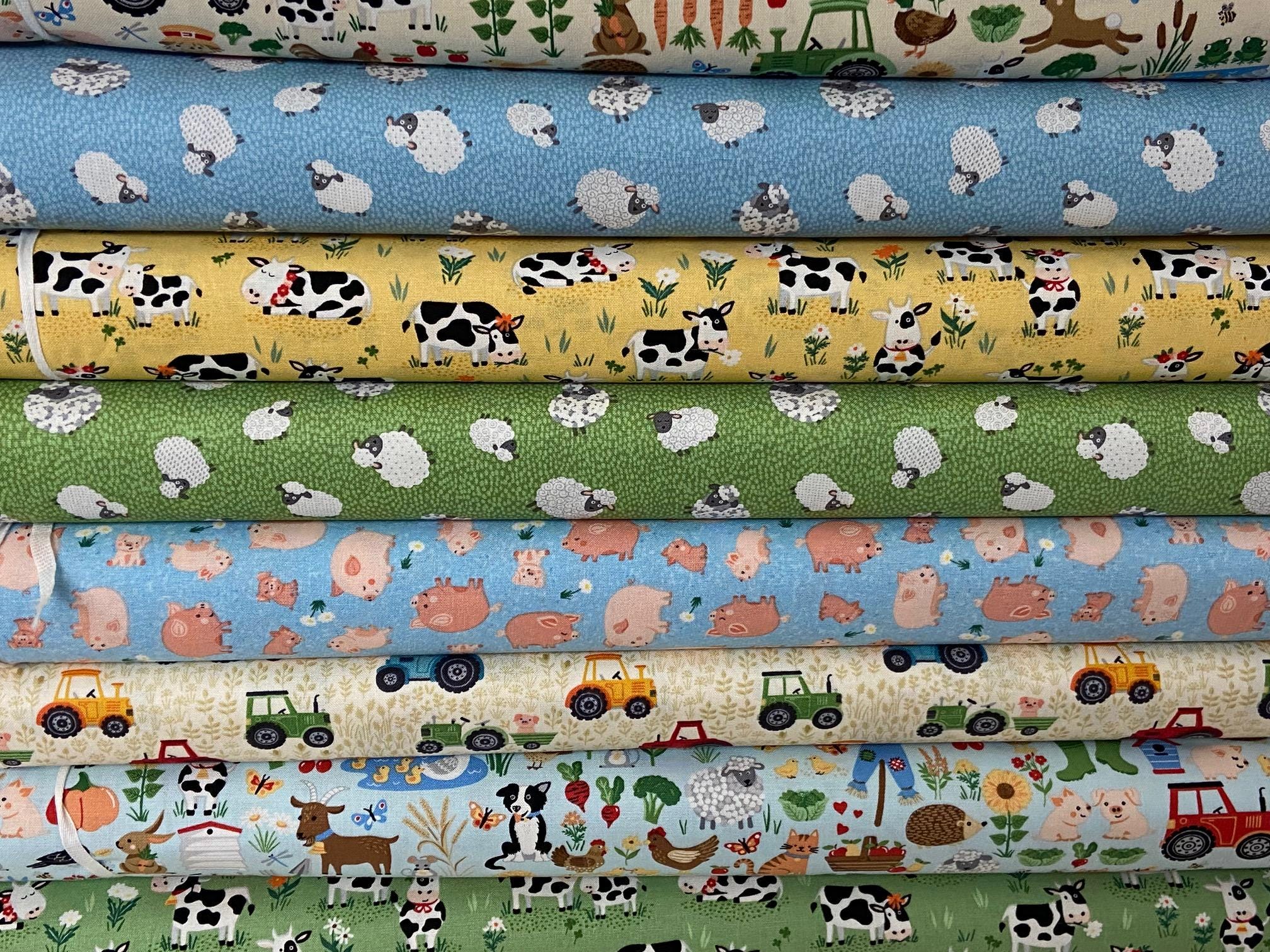 Makower Fun on the Farm 100% Cotton Fabric by 1/4 Metre* Sheep Pig Cow Tractor Farmyard Animals