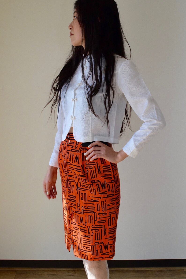 90s bodi con skirt body con skirt XS small orange neon skirt novelty print skirtbodi con 90s 80s
